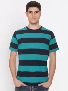 Obaan Men Blue Striped T-shirt