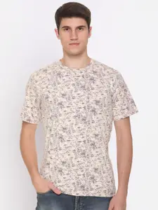 Obaan Men Grey & Beige Printed  T-shirt