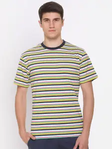 Obaan Men Yellow & Blue Striped T-shirt