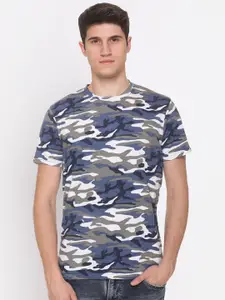Obaan Men Blue Printed Regular Fit T-shirt