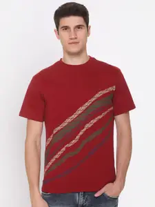 Obaan Men Maroon Printed Casual T-shirt