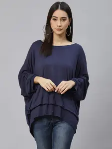 RIVI Navy Blue Solid Extended Sleeves Top