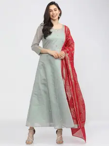 Vishudh Grey Floral Embroidered Ethnic Maxi Dress