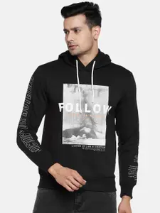 People Men Black Printed Hooded Sweatshirt
