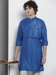 The Indian Garage Co Men Animal Printed Mandarin Collar Kurta