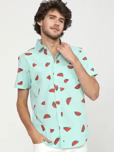 HIGHLANDER Men Blue Slim Fit Opaque Printed Casual Shirt