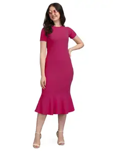 PURVAJA Pink Solid Bodycon Midi Dress