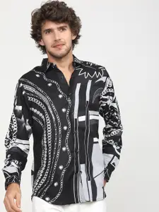 HIGHLANDER Men Black Slim Fit Opaque Printed Casual Shirt