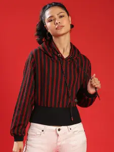 Campus Sutra Women Red Striped Sweatshirt