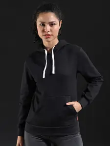 Campus Sutra Women Black Hooded Sweatshirt
