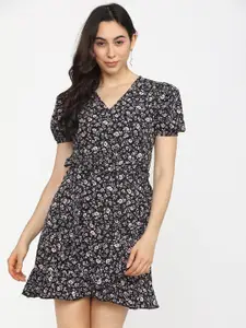 Tokyo Talkies Black Floral Printed Fit & Flared Dress