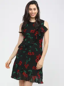 Tokyo Talkies Black & Red Floral A-Line Dress