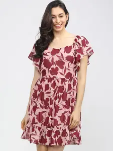 Tokyo Talkies Pink & Red Floral A-Line Dress