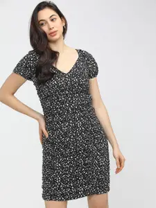 Tokyo Talkies Black & White Printed Sweetheart-neck Sheath Dress