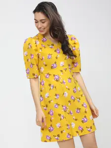 Tokyo Talkies Yellow & Purple Floral Dress