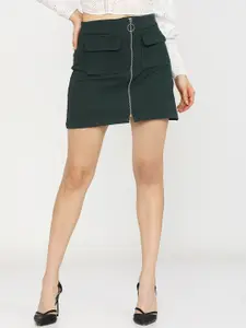 Tokyo Talkies Women Olive Green A-Line Midi Skirts