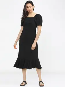 Tokyo Talkies Black Sheath Midi Dress With Flared Hem