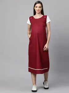 MomToBe Maroon Maternity Nursing A-Line Midi Sustainable Dress
