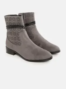 CORSICA Women Grey Laser-Cut Mid-Top Flat Boots
