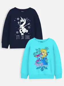 YK Disney Girls Blue Printed Sweatshirt