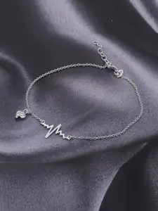 VANBELLE Rhodium-Plated 925 Sterling Silver Heart Beat -Shaped Anklet