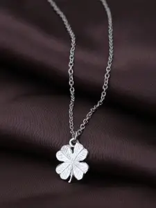 VANBELLE Women 925 Sterling Silver Rhodium-Plated Flower Pendant Necklace