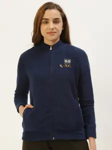 Sweet Dreams Women Navy Blue Polar Fleece Solid Sweatshirt