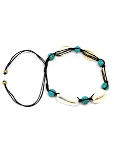 EL REGALO White & Sea-Green Beaded Macrame Anklet