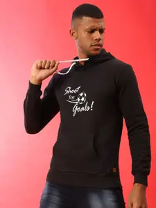 Campus Sutra Men Black Printed Hooded Sweatshirt