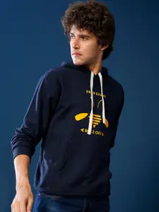 Campus Sutra Men Blue Printed Hooded Sweatshirt