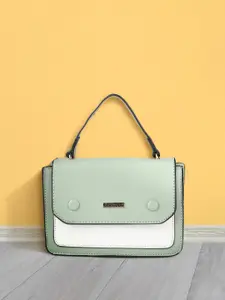 Fastrack Green & White Colourblocked Structured Satchel