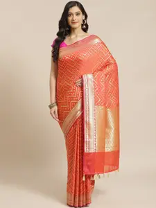 Indethnic Rust & Gold-Toned Zari Banarasi Saree