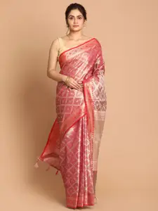 Indethnic Magenta & Gold-Toned Ethnic Motifs Zari Banarasi Saree
