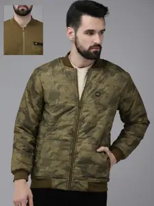 SPYKAR Men Olive Green Camouflage Reversible Padded Jacket