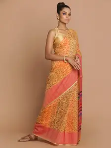 Indethnic Peach-Coloured & Pink Paisley Banarasi Saree