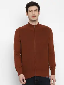 Red Chief Men Brown Solid Turtle Neck Cardigan Sweater
