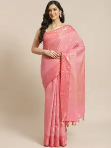 Indethnic Pink & Gold-Coloured Ethnic Motifs Zari Banarasi Saree