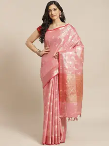 Indethnic Pink & Gold-Coloured Ethnic Motifs Zari Banarasi Saree