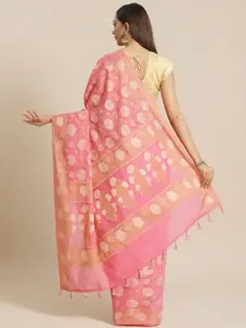Indethnic Pink & Beige Woven Design Banarasi Saree
