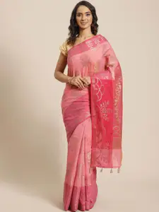 Indethnic Pink & Silver-Toned Ethnic Motifs Zari Banarasi Saree