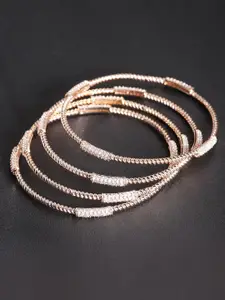 Priyaasi Set Of 4 Rose Gold-Plated & White AD-Studded Bangles