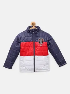 NYNSH Boys Navy Blue & Red Colourblocked Puffer Jacket