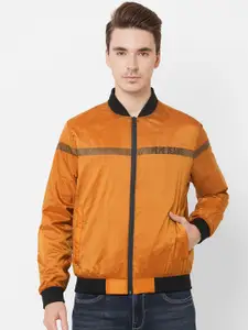 Pepe Jeans Men Red Striped Water Resistant Bomber Jacket