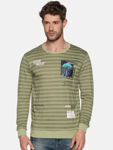 SHOWOFF Men Green Striped Sweatshirt