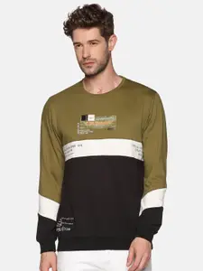 SHOWOFF Men Green Colourblocked Sweatshirt