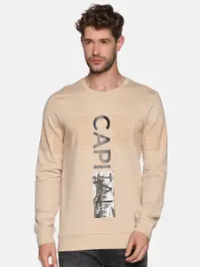 SHOWOFF Men Beige Printed Round Neck Sweatshirt