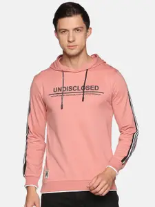 SHOWOFF Men Peach-Coloured Printed Hooded Cotton Sweatshirt