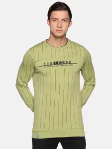 SHOWOFF Men Green Striped Cotton Sweatshirt