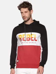 SHOWOFF Men Black Colourblocked Hooded Sweatshirt