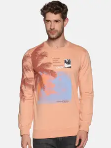 SHOWOFF Men Peach-Coloured Printed Sweatshirt